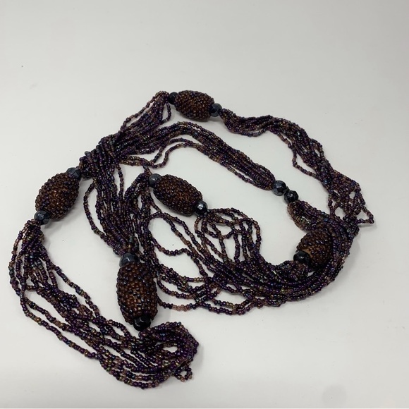 Vintage Purple Seed Beaded Pineapple Inspired Long Layered Chunky Necklace 21" - Picture 7 of 9